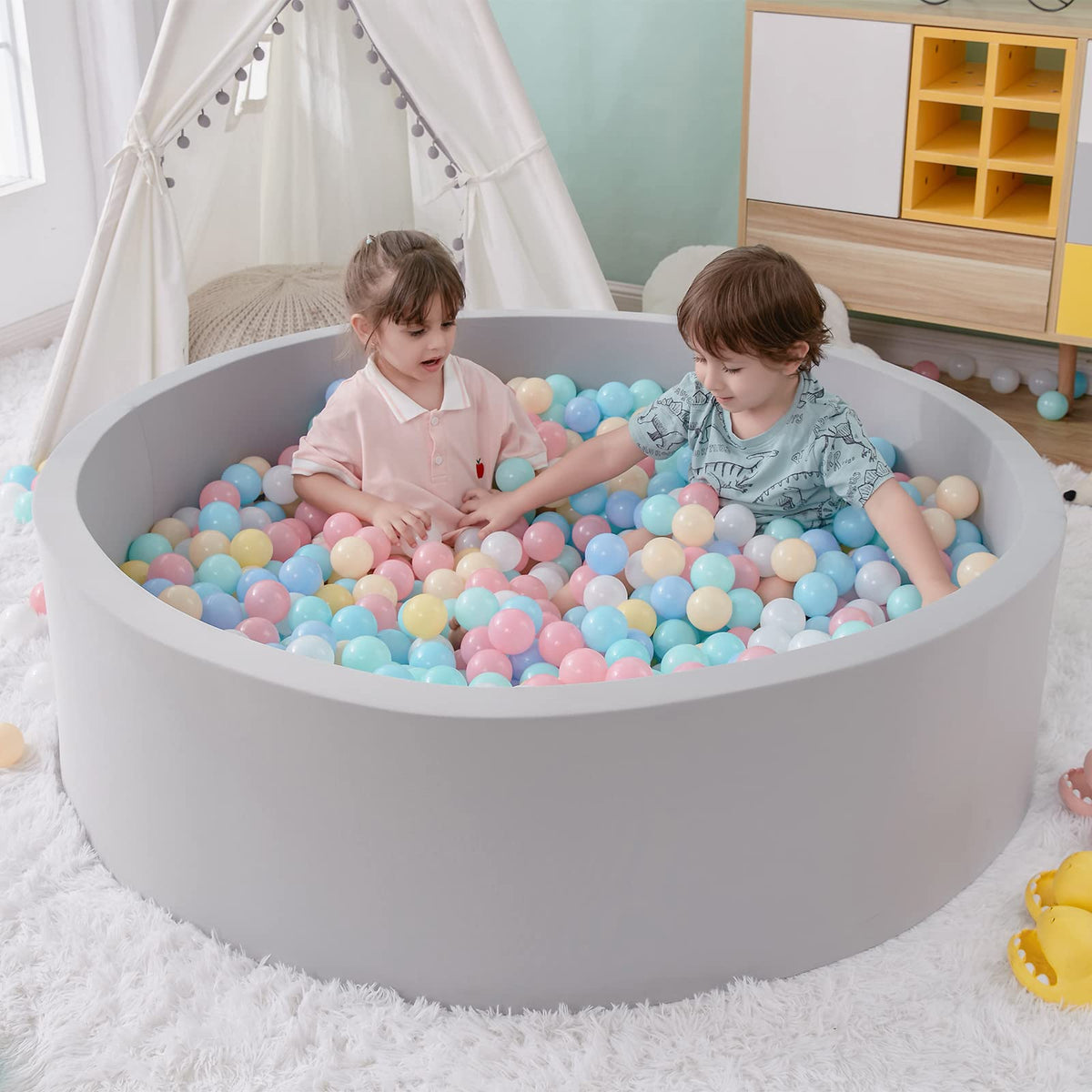 Foam Ball Pit, 35.4"x 11.8" Ball Pits for Toddlers-Grey