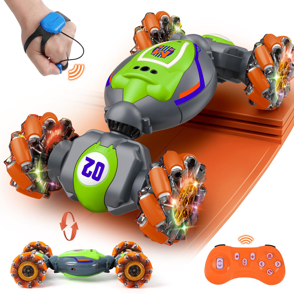 Gesture Sensing RC Stunt Car - Boys Girls Toys Age 6-8-12, 4WD Hand Controlled Remote Control Twist Car with Light & Music,Cool Birthday presents and Ideas Gifts for Kids Age 6 7 8 9 10 11 12 YearsOld