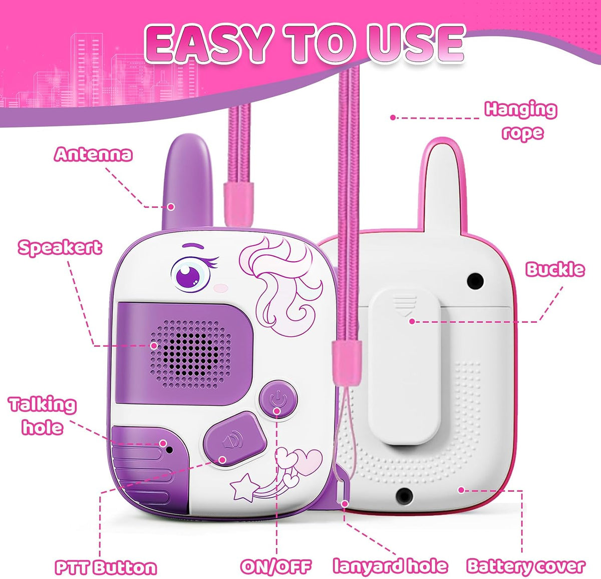 Kids Walkie Talkies for Girls Ages 3-8, Unicorn Long Range Walkie Talkie