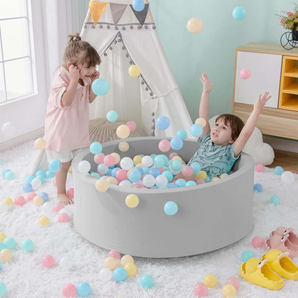 Foam Ball Pit, 35.4"x 11.8" Ball Pits for Toddlers-Grey