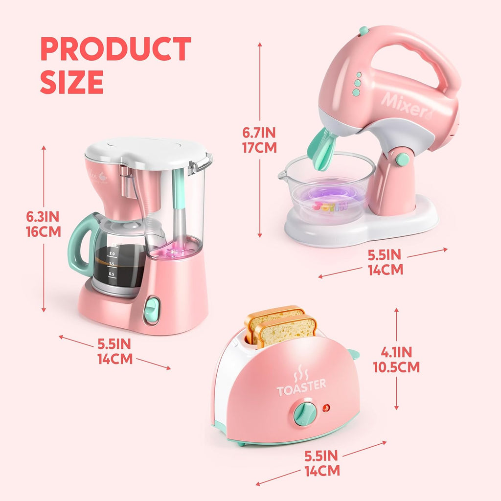 Joyin Play Kitchen Toys, Pretend Food Kitchen Accessories Girls Toy with Coffee Maker, Mixer, Toaster with Realistic Lights& Sounds, Birthday Gift for Kids