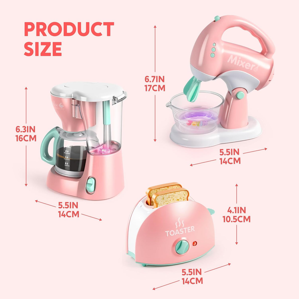 Joyin Play Kitchen Toys, Pretend Food Kitchen Accessories Girls Toy with Coffee Maker, Mixer, Toaster with Realistic Lights& Sounds, Birthday Gift for Kids