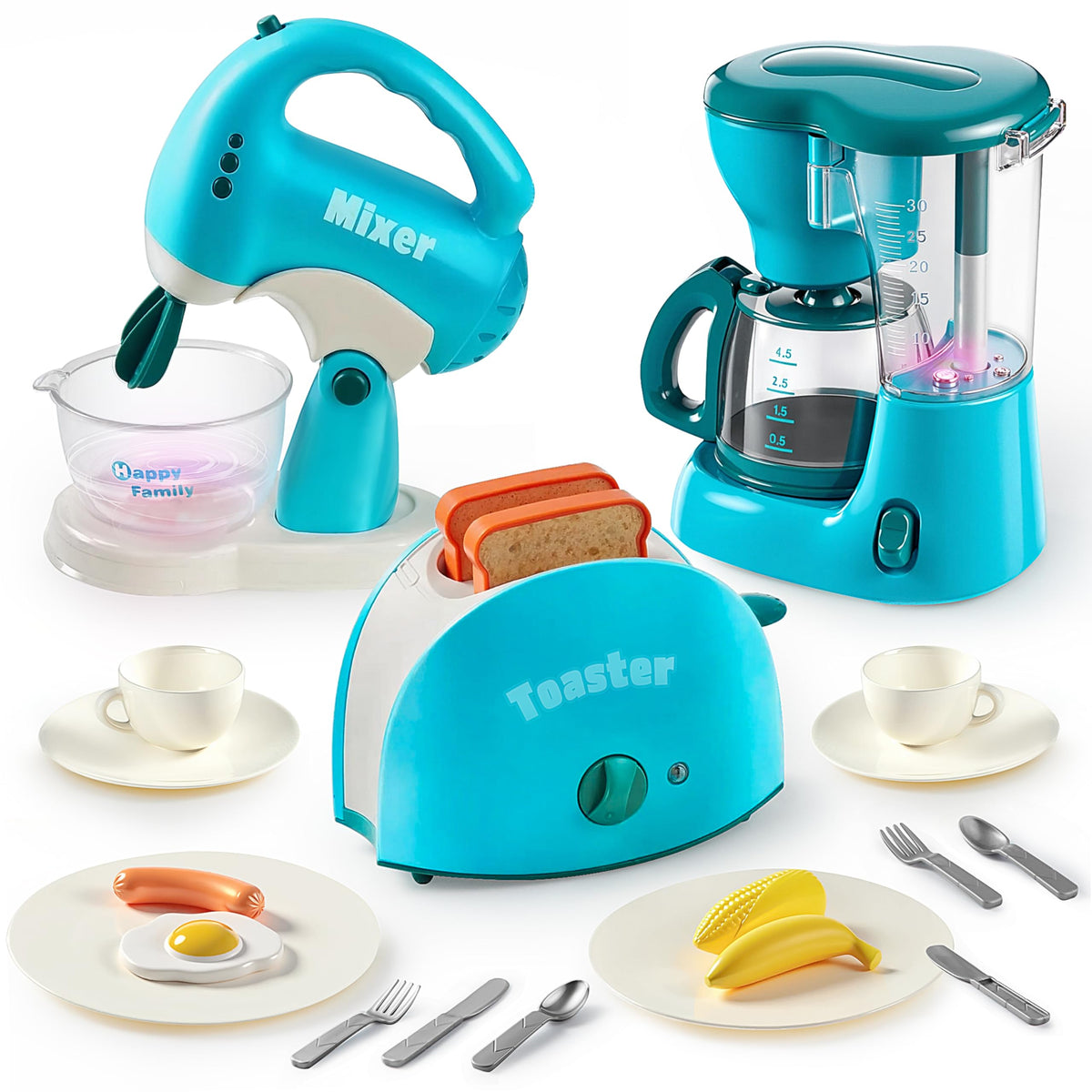 Joyin Play Kitchen Toys, Pretend Food Kitchen Accessories Girls Toy with Coffee Maker, Mixer, Toaster with Realistic Lights& Sounds, Birthday Gift for Kids