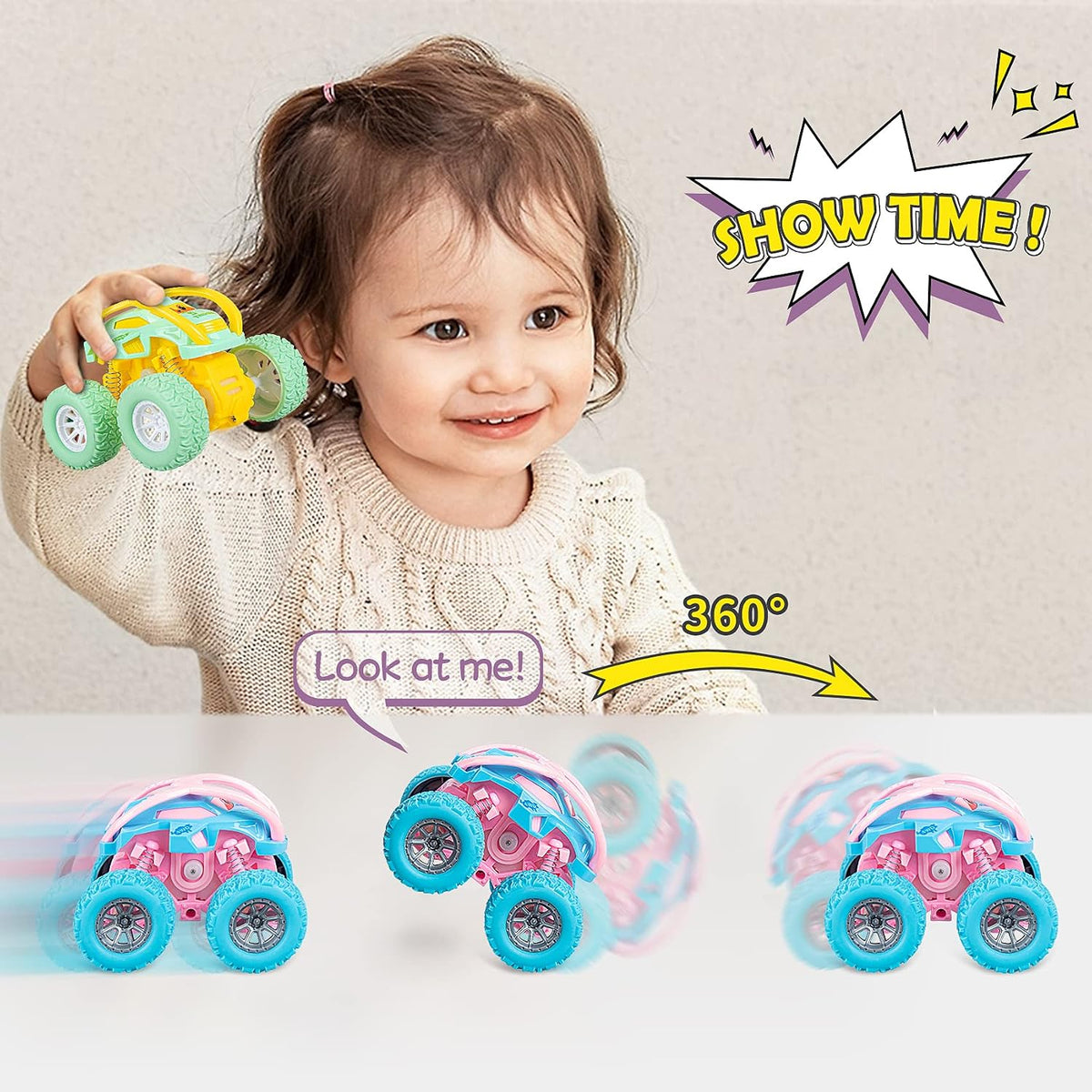 LODBY Car Toys for 2 3 4 Year Old Girls Gifts, Pull Back Cars Toys for Toddler Age 2-6, Monster Trucks for Kids Boys Toys Age 2-6 Year Old Girl Birthday Gifts