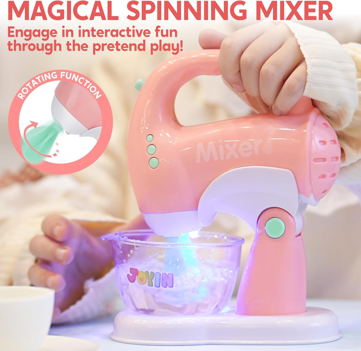 Joyin Play Kitchen Toys, Pretend Food Kitchen Accessories Girls Toy with Coffee Maker, Mixer, Toaster with Realistic Lights& Sounds, Birthday Gift for Kids