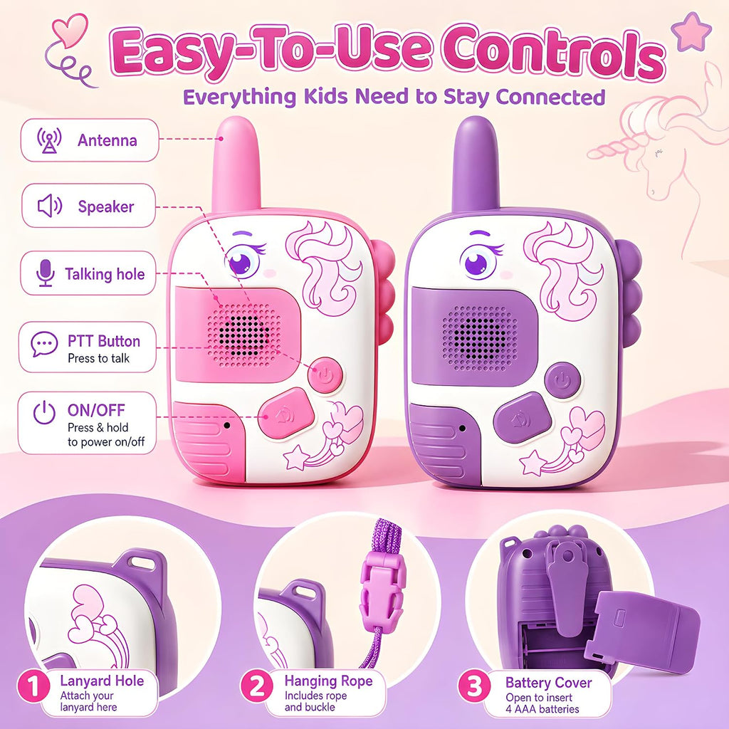 Kids Walkie Talkies for Girls Ages 3-8, Unicorn Long Range Walkie Talkie