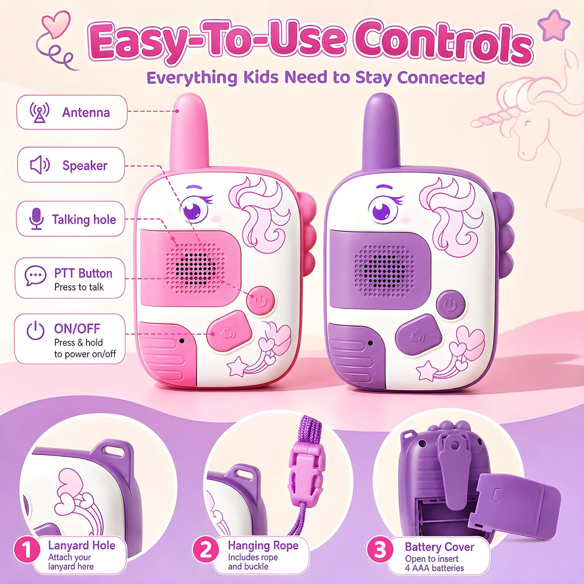 Kids Walkie Talkies for Girls Ages 3-8, Unicorn Long Range Walkie Talkie