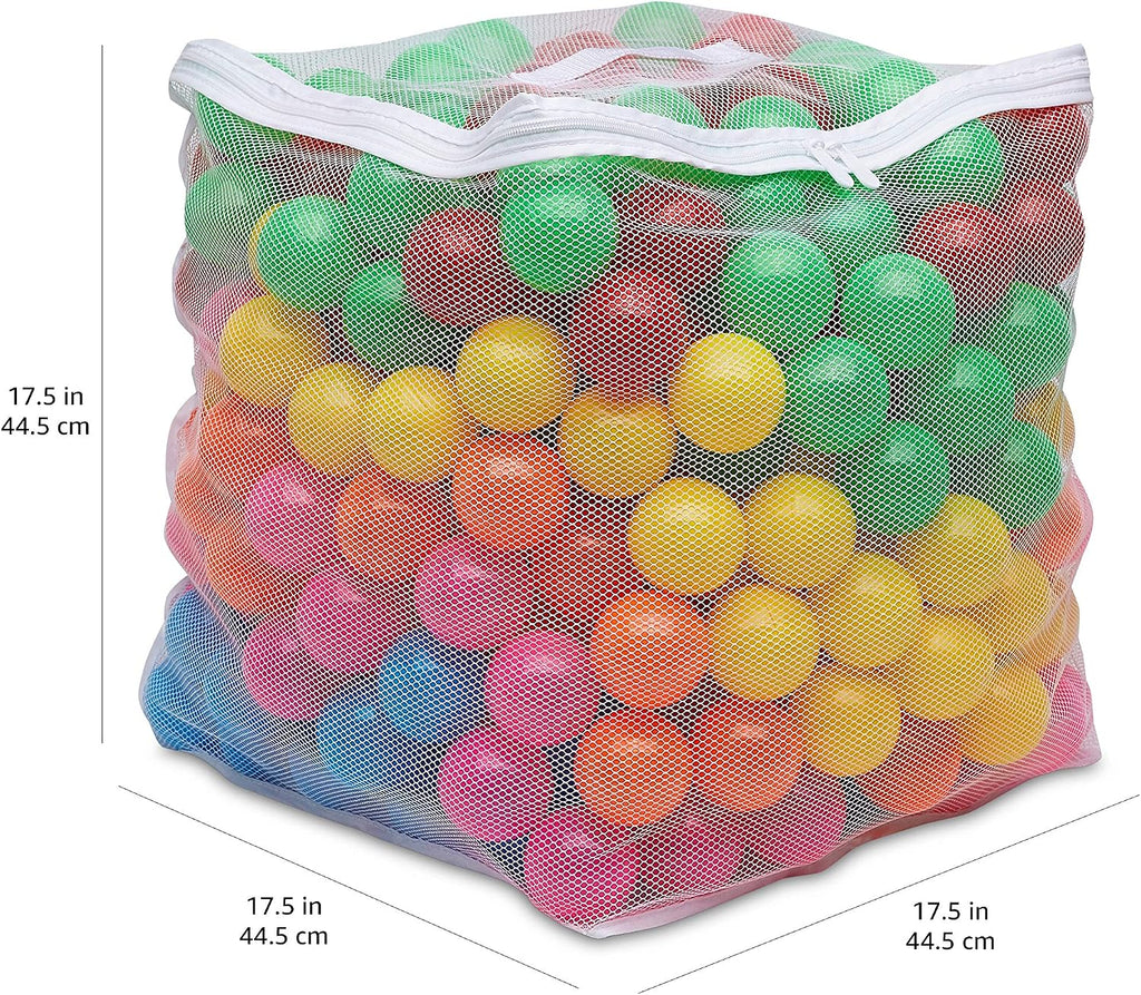 Amazon Basics BPA Free Ball Pit Balls with Storage Bag, Crush-Proof Plastic for Toddlers Kids 12+ Months Play, Phthalate Free, 6 Bright Colors, Pack of 400